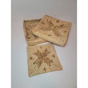 Large WOVEN SEAGRASS RATTAN 9" TRIVET HOT PAD IN MATCHING BASKET BOX BOHO